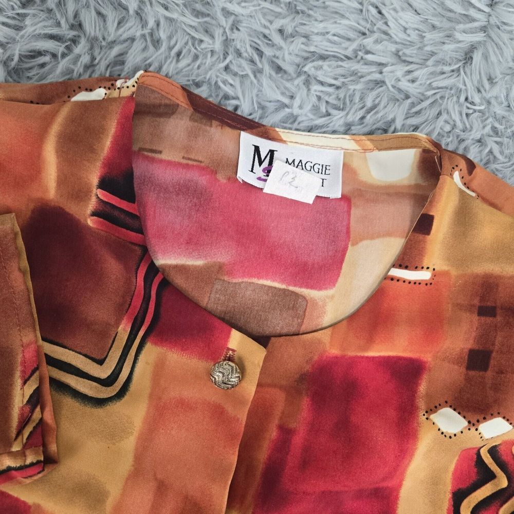 Maggie Sweet 921 Womensβ Small Multicolor Abstract Long Sleeve Button Up Shirt